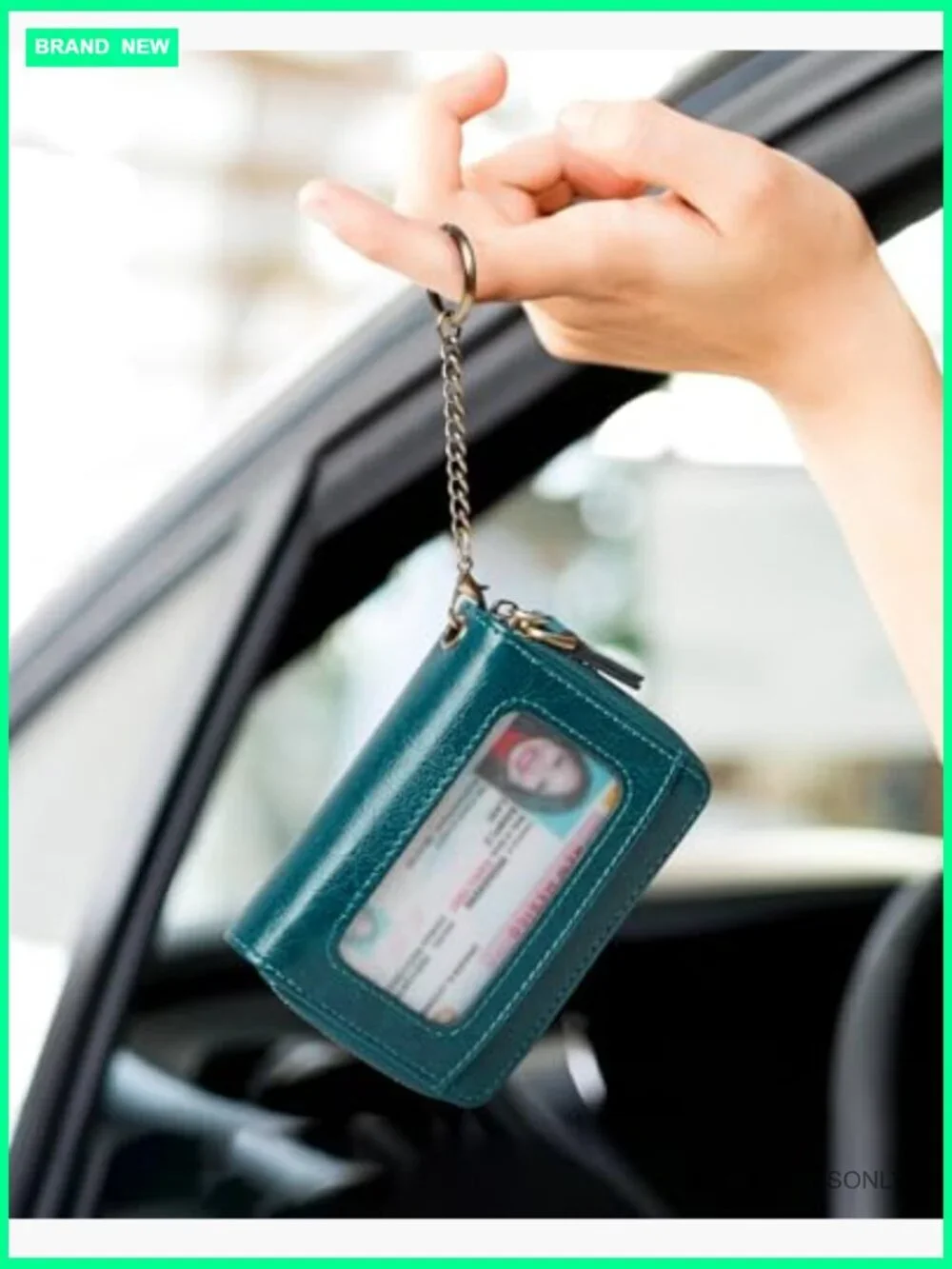 RFID Credit Card Holder Zipper Wallet Vegan Leather Accordion Keychain Card Case